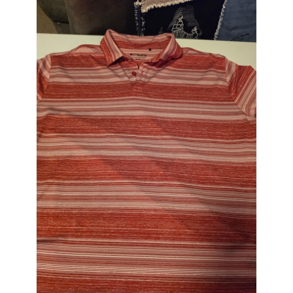 Columbia Golf Mens XL Polo Shirt Red White Space Dye Stripe Performance Top